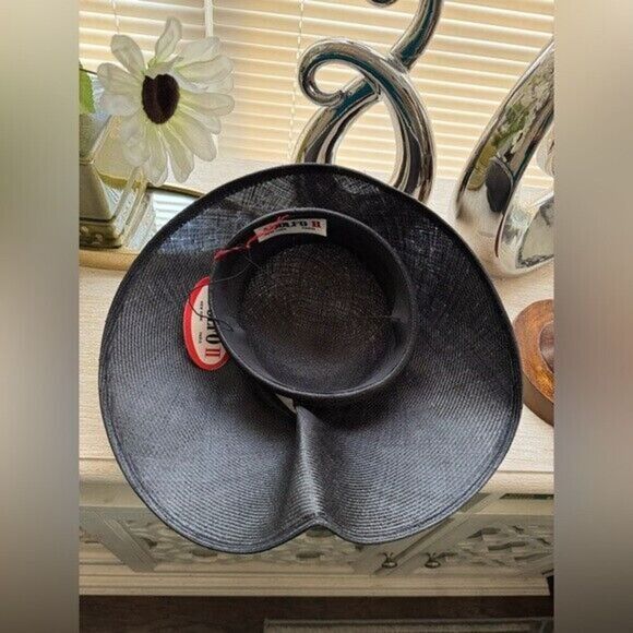 VTG NWT Adolfo II Black Straw Rhinestone Trim Hat - Picture 11 of 13